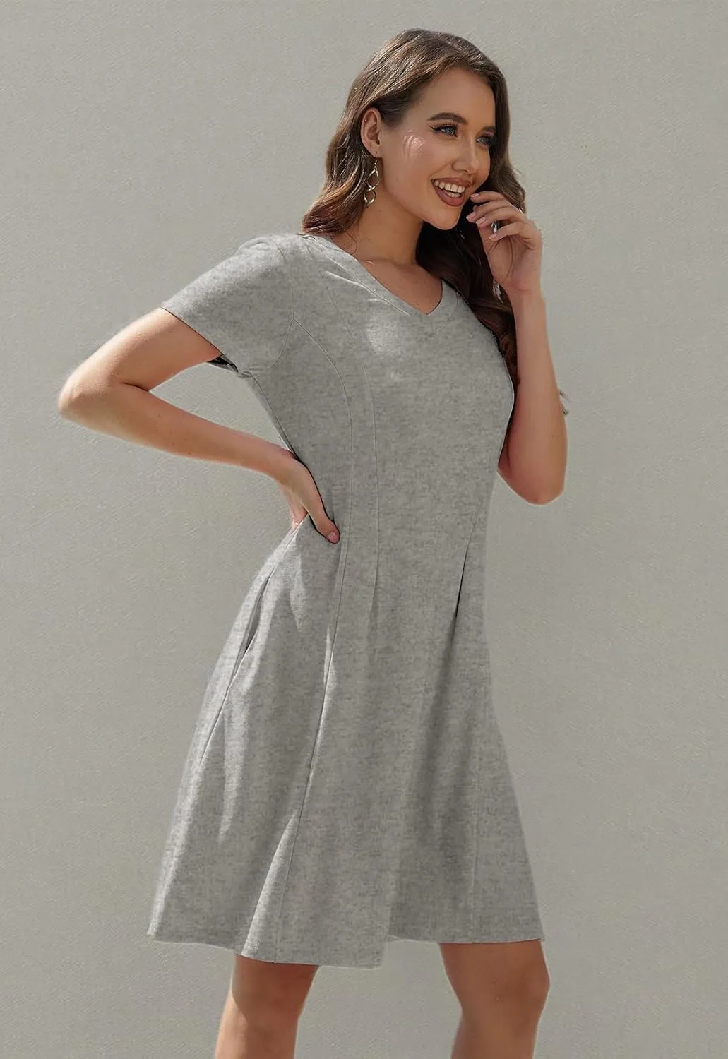 Alaster Queen Womens 2025 Casual Summer Dresses Flowing V Neck Mini Dress Short Sleeve T Shirts for Women with Pocket