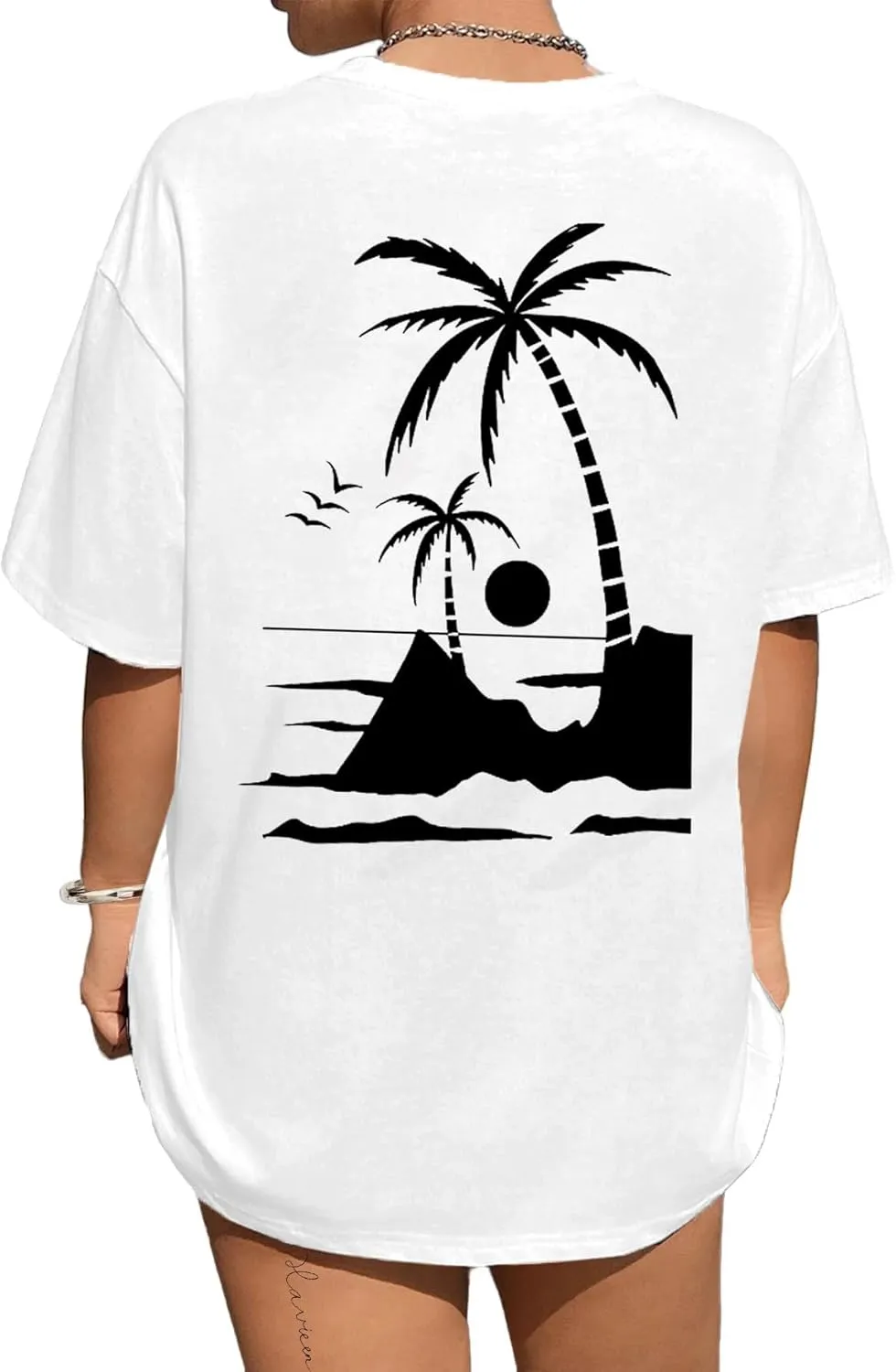 Avanova Women Graphic Letter Print Oversized T Shirt Short Sleeve Casual Summer Loose Fit Tee Top