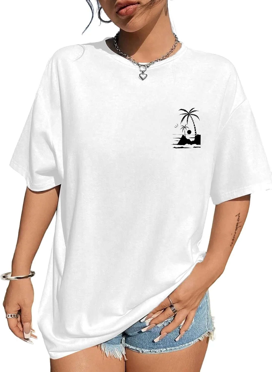 Avanova Women Graphic Letter Print Oversized T Shirt Short Sleeve Casual Summer Loose Fit Tee Top