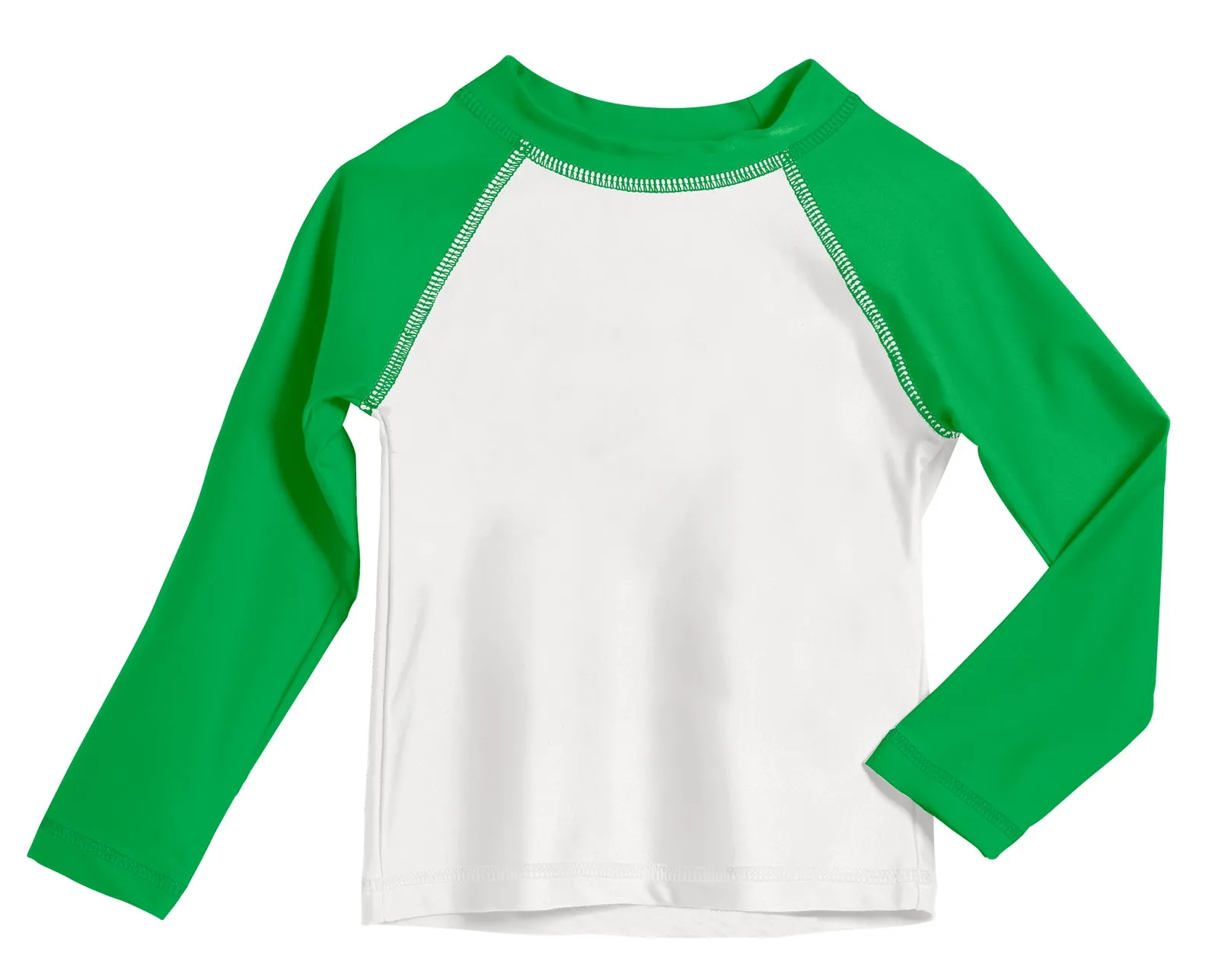Boys UPF 50  Color Block Solid Long Sleeve Rashguard | White with Elf Green