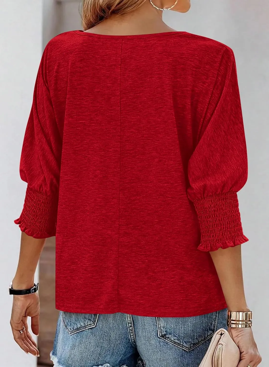 BTFBM Womens Casual Tops Dressy Spring Summer T Shirts 2025 Crewneck 3/4 Sleeve Loose Tunic Beach Vacation Blouse