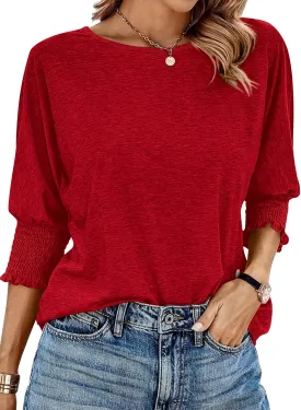 BTFBM Womens Casual Tops Dressy Spring Summer T Shirts 2025 Crewneck 3/4 Sleeve Loose Tunic Beach Vacation Blouse