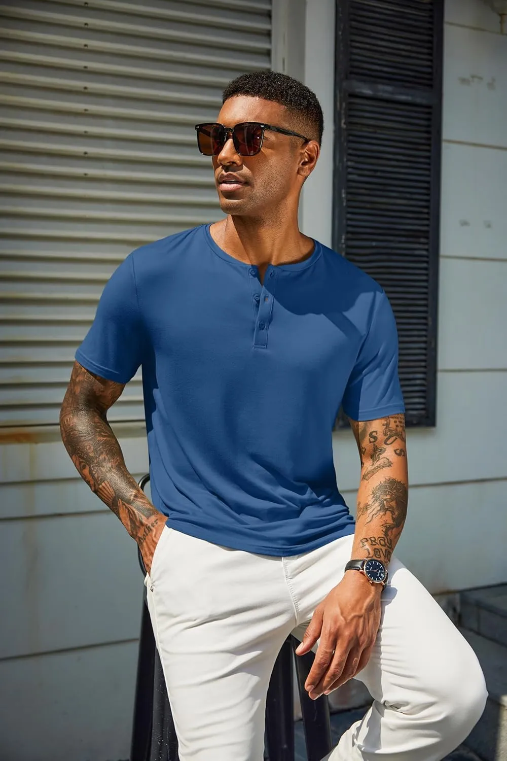 COOFANDY Men's Henley Shirts Short Sleeve Casual Summer Basic T Shirt Soild Button Tee Top