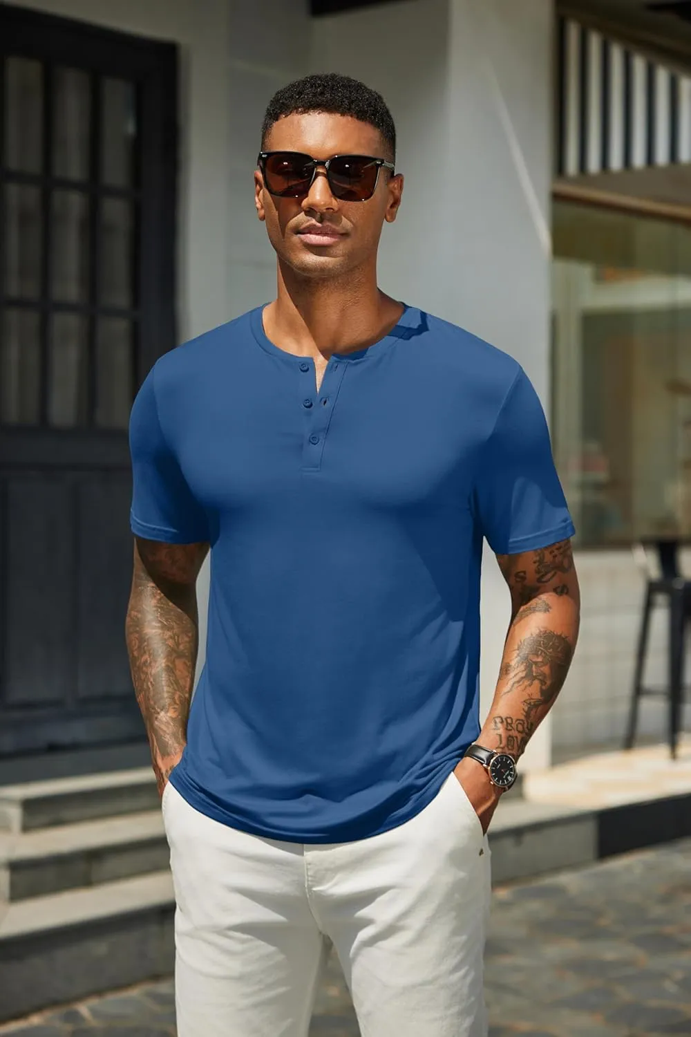 COOFANDY Men's Henley Shirts Short Sleeve Casual Summer Basic T Shirt Soild Button Tee Top