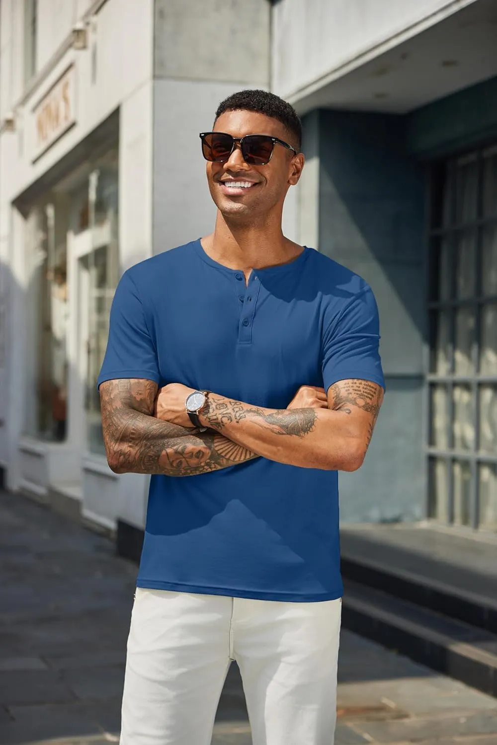 COOFANDY Men's Henley Shirts Short Sleeve Casual Summer Basic T Shirt Soild Button Tee Top