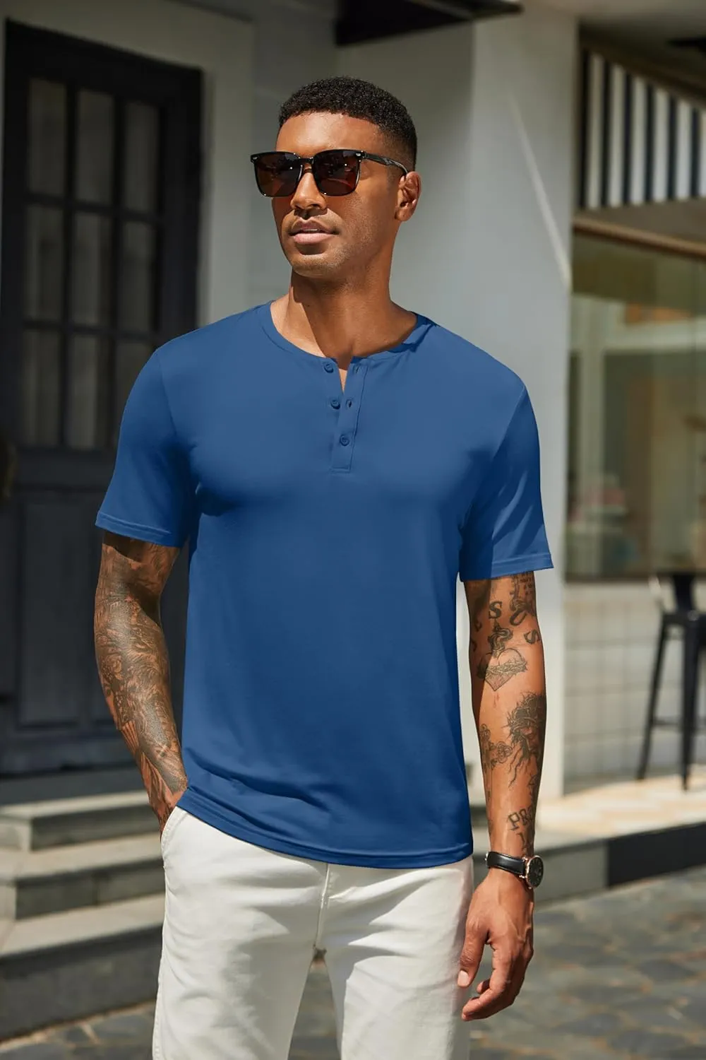 COOFANDY Men's Henley Shirts Short Sleeve Casual Summer Basic T Shirt Soild Button Tee Top