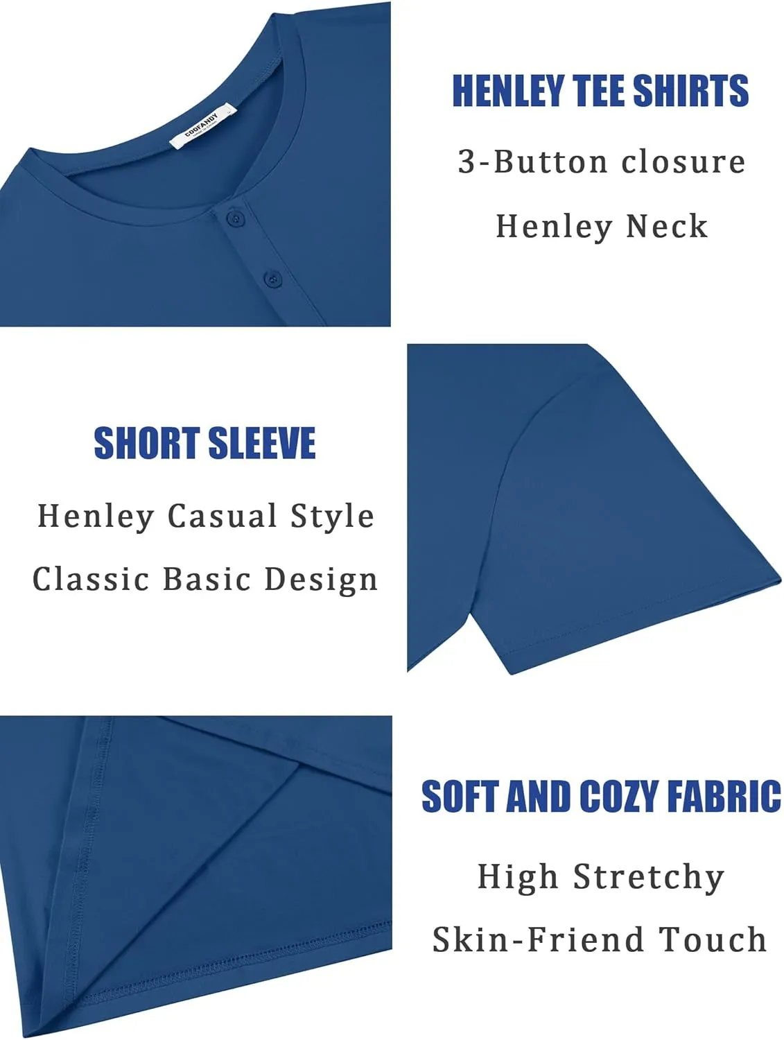 COOFANDY Men's Henley Shirts Short Sleeve Casual Summer Basic T Shirt Soild Button Tee Top