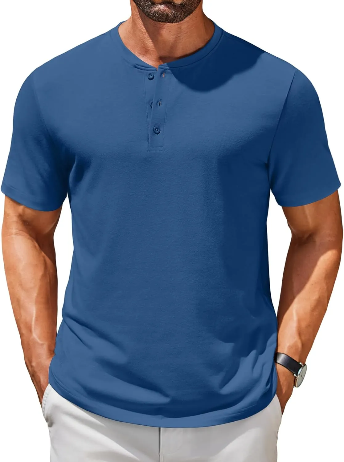 COOFANDY Men's Henley Shirts Short Sleeve Casual Summer Basic T Shirt Soild Button Tee Top