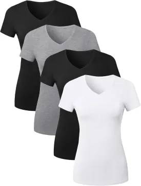 Cotton V Neck T Shirts for Women Short Sleeve Tshirt Basic Tees Vneck Tshirts Womens Tops Undershirt Multipack