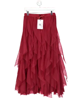 ELEVEN LOVES Red Iris Tulle Maxi Skirt UK S/M