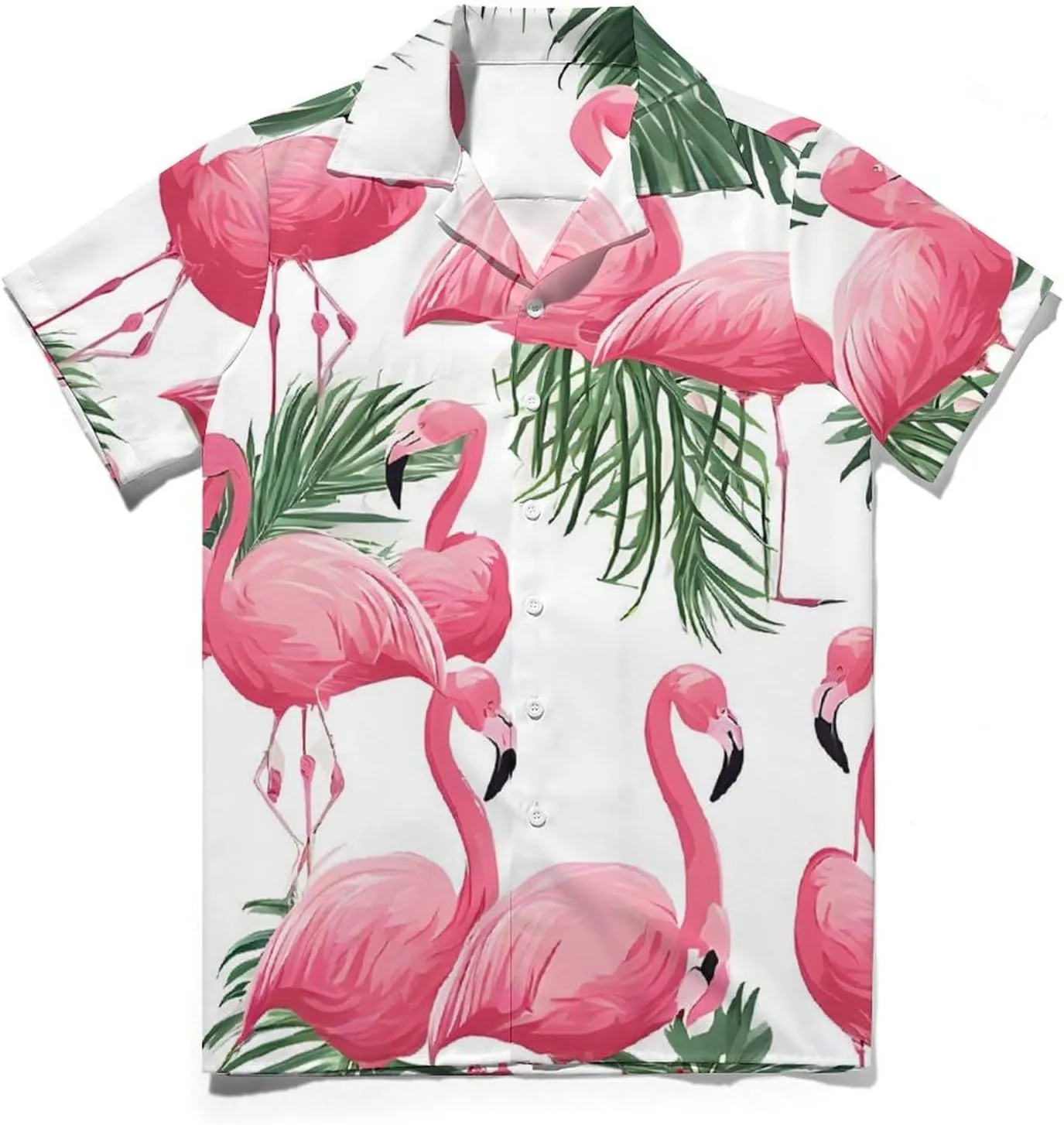 Flamingo Flowers Print Cuban Collar Shirt Classic Design for Comfort and Style