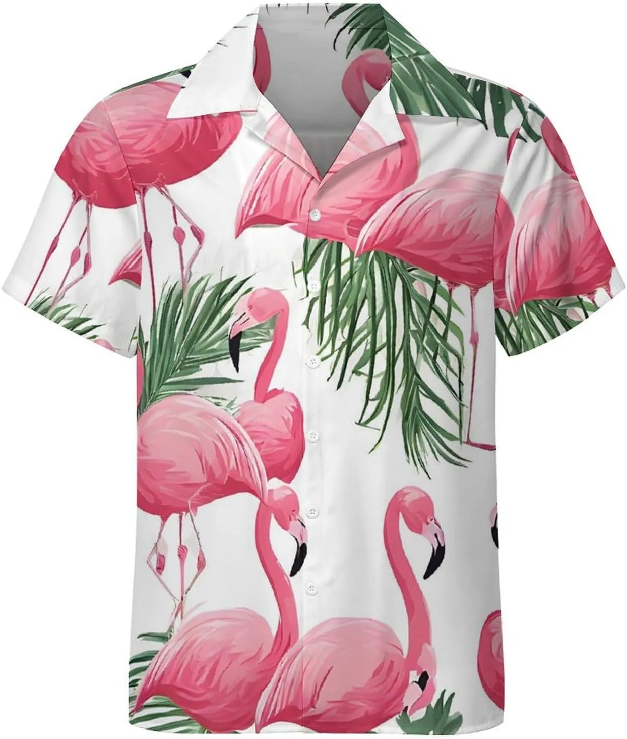 Flamingo Flowers Print Cuban Collar Shirt Classic Design for Comfort and Style