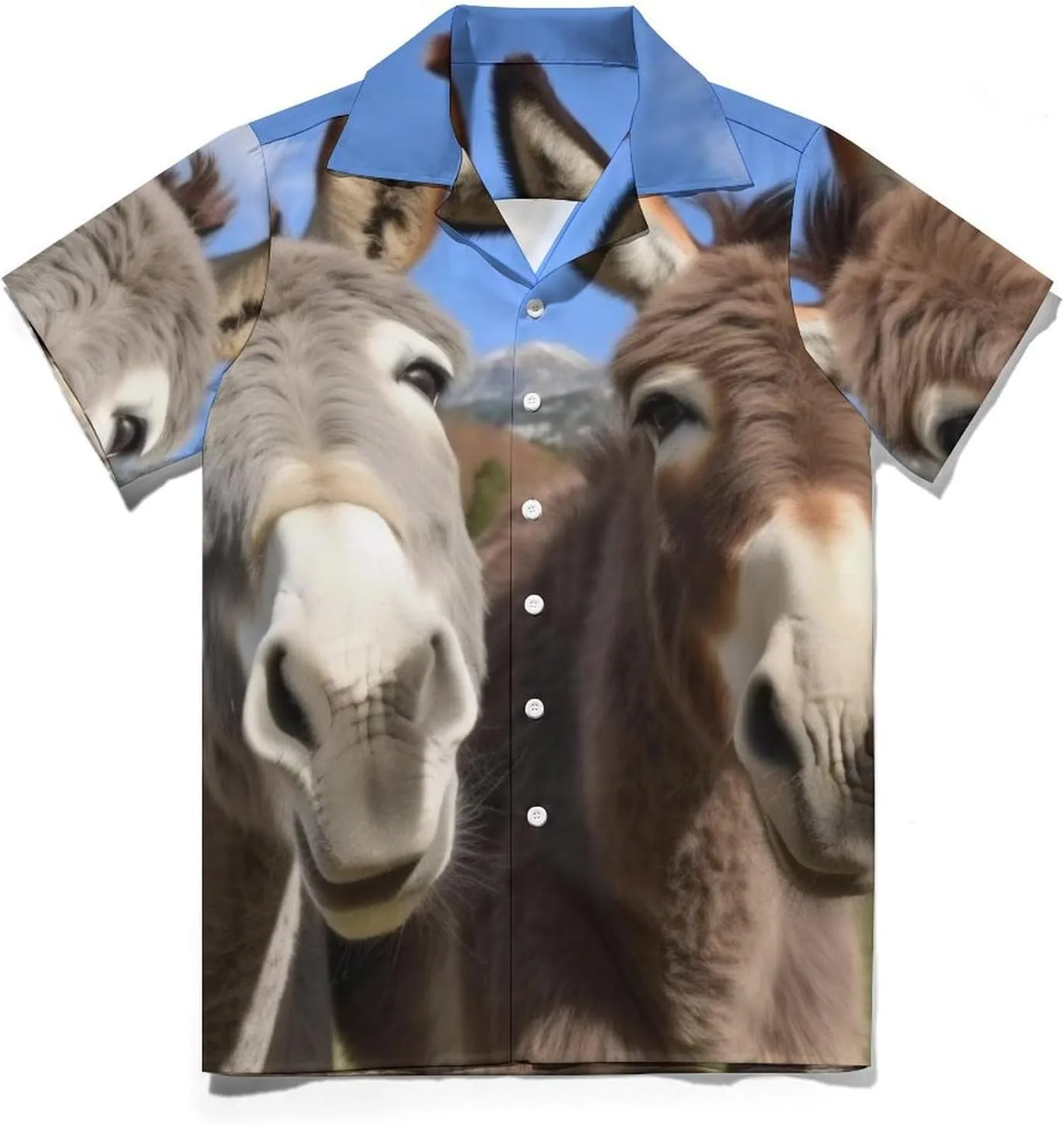 Funny Donkeys Print Cuban Collar Shirt Classic Design for Comfort and Style