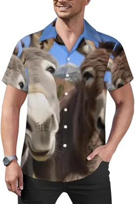 Funny Donkeys Print Cuban Collar Shirt Classic Design for Comfort and Style