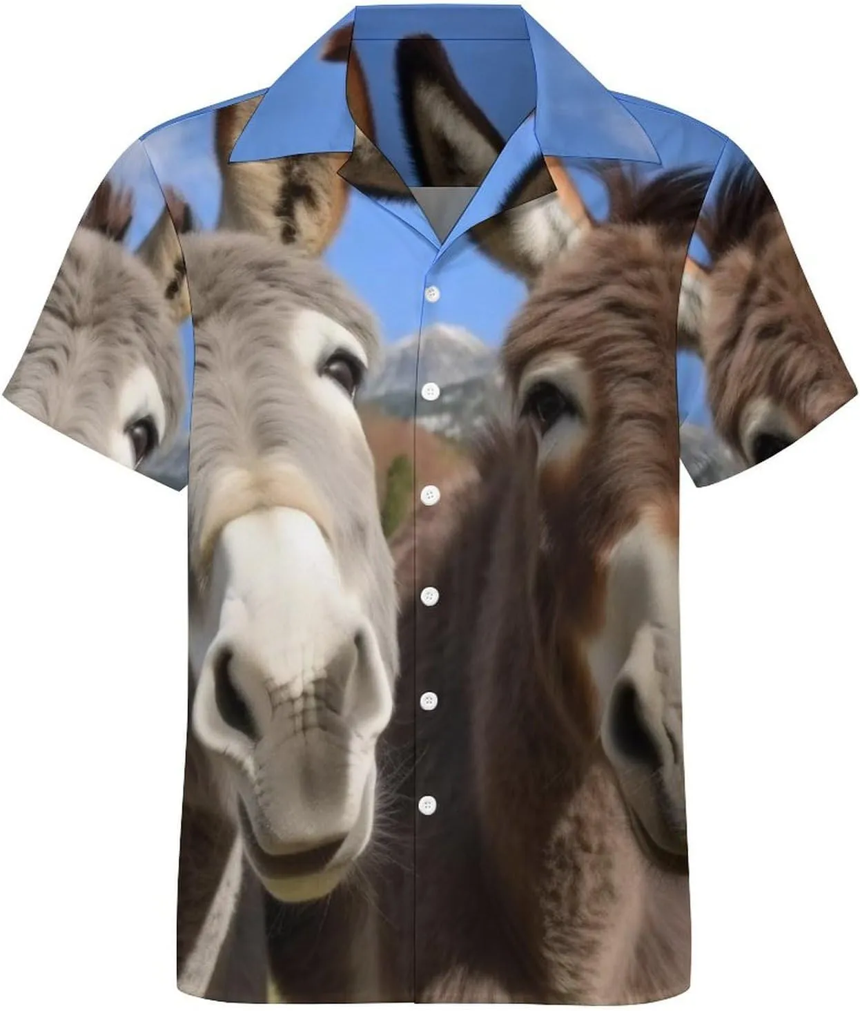 Funny Donkeys Print Cuban Collar Shirt Classic Design for Comfort and Style