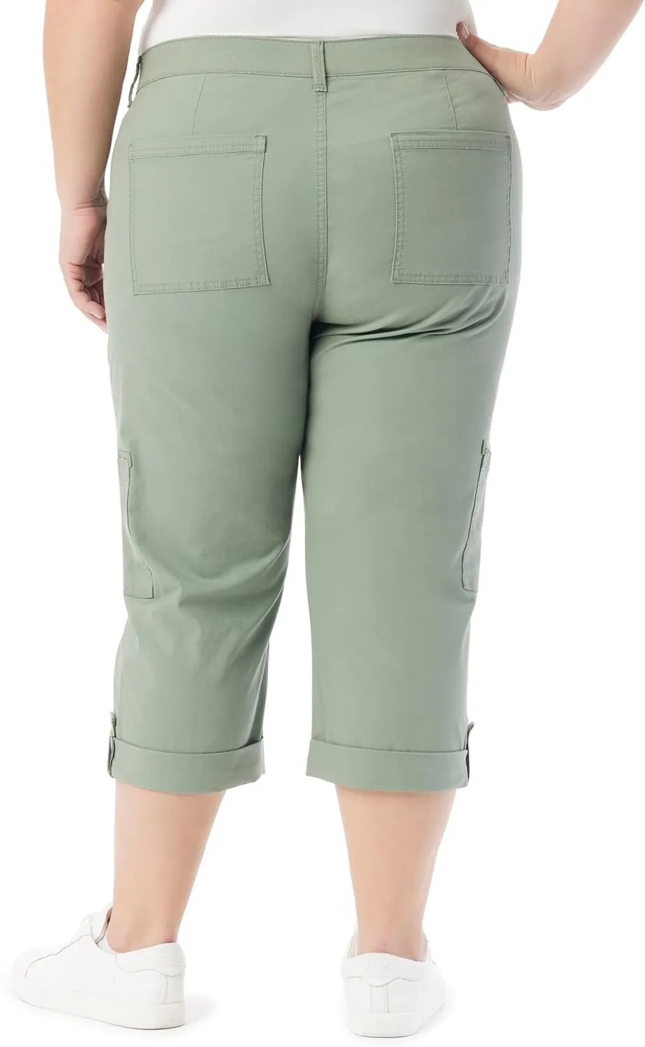 Gloria Vanderbilt Women's Cargo Capri Tab Roll Cuff with Zip Front and Elastic Waist Standard