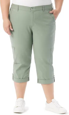 Gloria Vanderbilt Women's Cargo Capri Tab Roll Cuff with Zip Front and Elastic Waist Standard