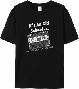 Graphic Men's T-Shirt Vintage Hand-Painted Tape Printed Cotton Top Short Sleeve M Black Basic Casual Tee