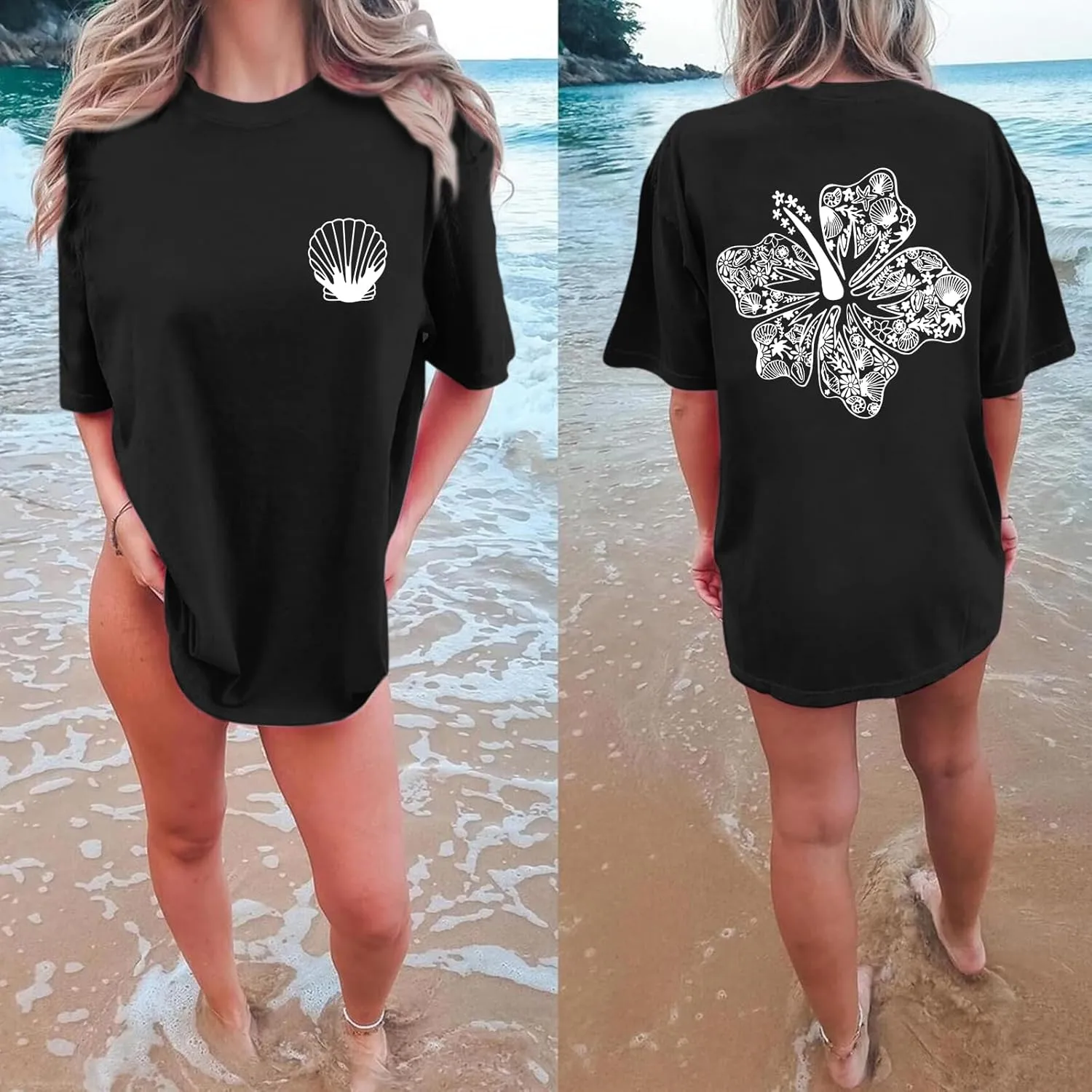 Hawaiian T Shirts for Women Oversized Aesthetic Hibiscus Flower Beach Shirt Teens Preppy Tropical Graphic Tee Tops