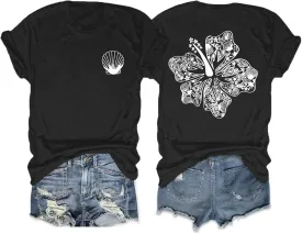 Hawaiian T Shirts for Women Oversized Aesthetic Hibiscus Flower Beach Shirt Teens Preppy Tropical Graphic Tee Tops