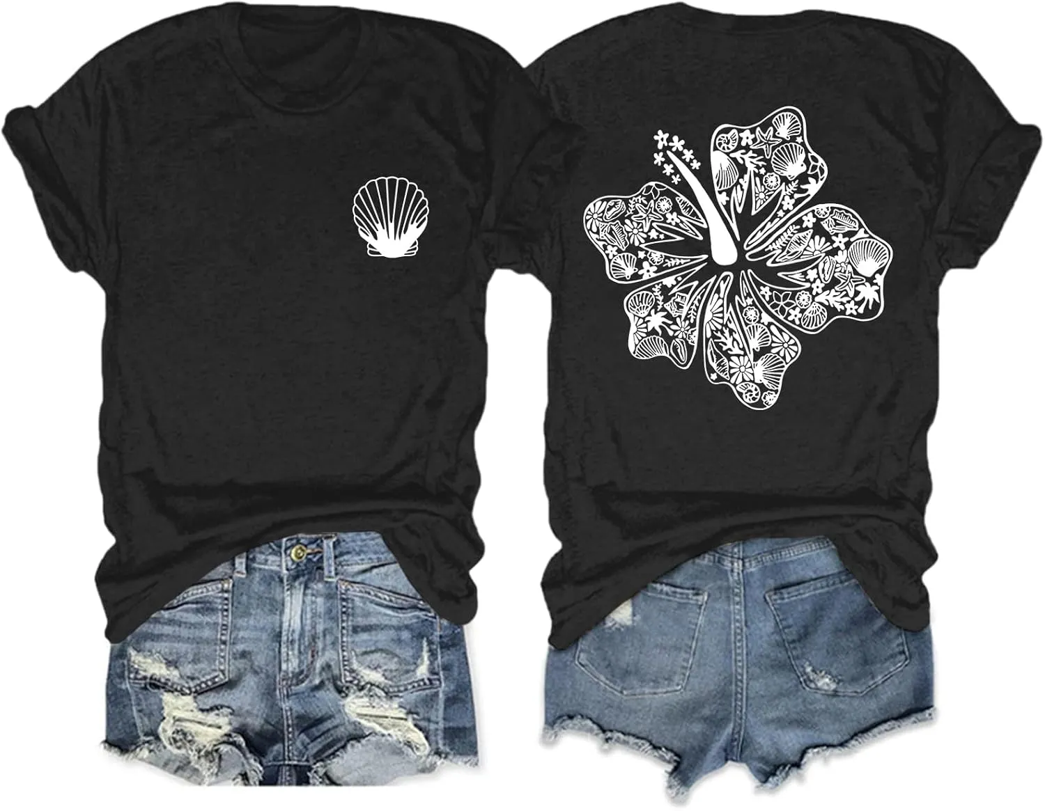 Hawaiian T Shirts for Women Oversized Aesthetic Hibiscus Flower Beach Shirt Teens Preppy Tropical Graphic Tee Tops
