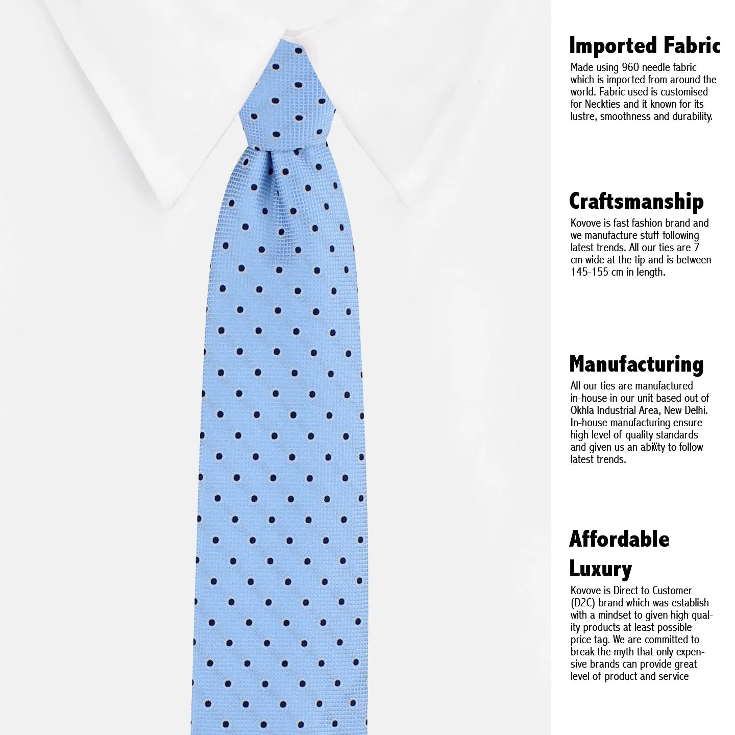 Kovove Elegant Cyan Polka Dot Neck Tie For Men