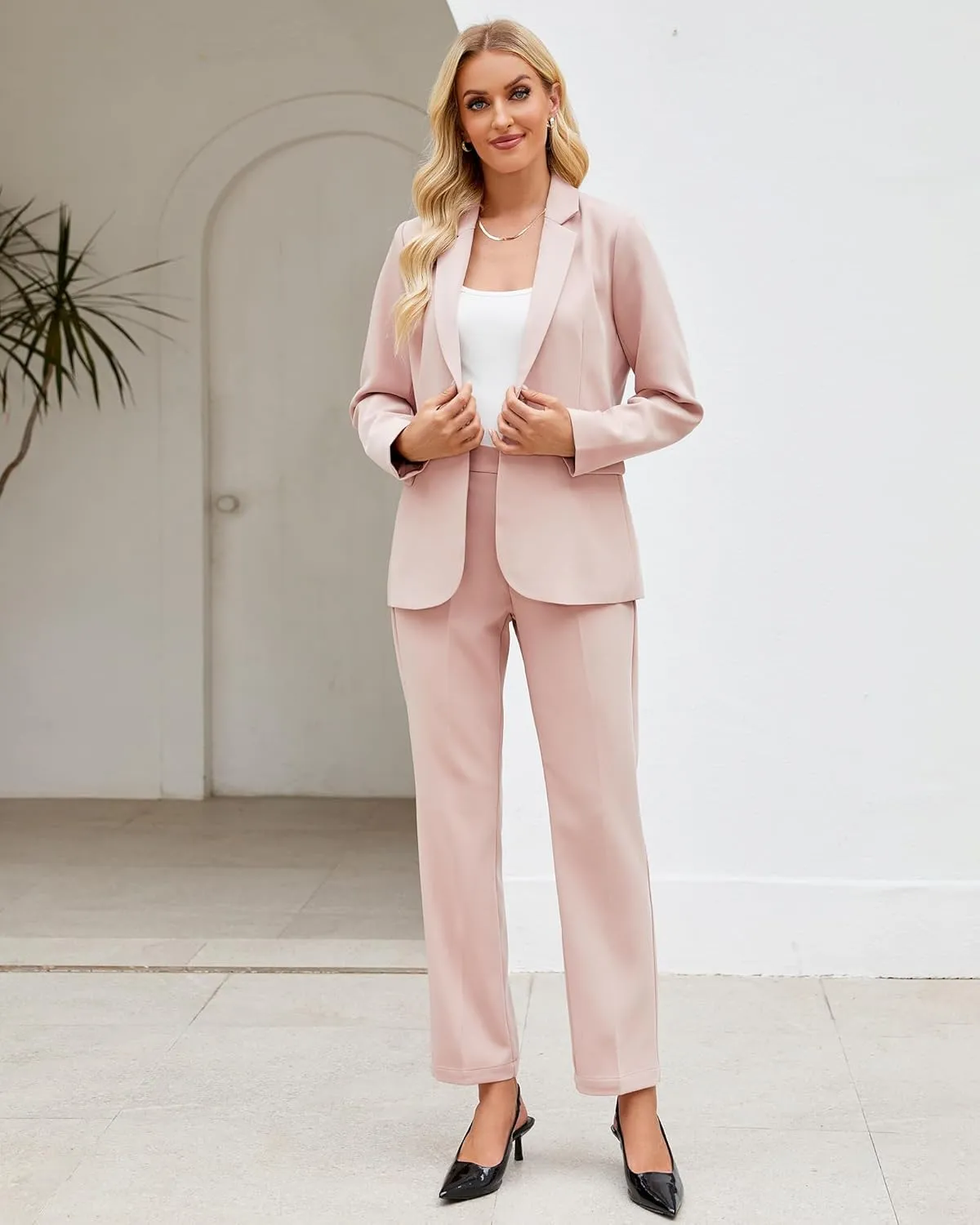LookbookStore Pant Suits for Women Dressy 2 Piece Blazer and High Rise Straight Leg Pants Sets Business Casual Outfits