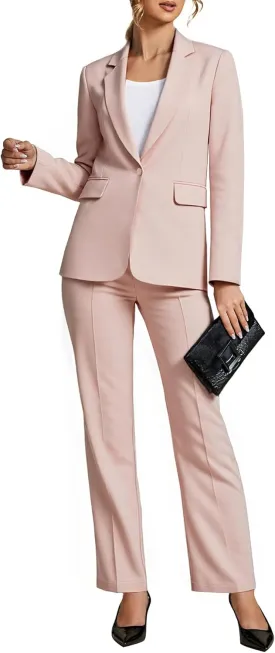 LookbookStore Pant Suits for Women Dressy 2 Piece Blazer and High Rise Straight Leg Pants Sets Business Casual Outfits
