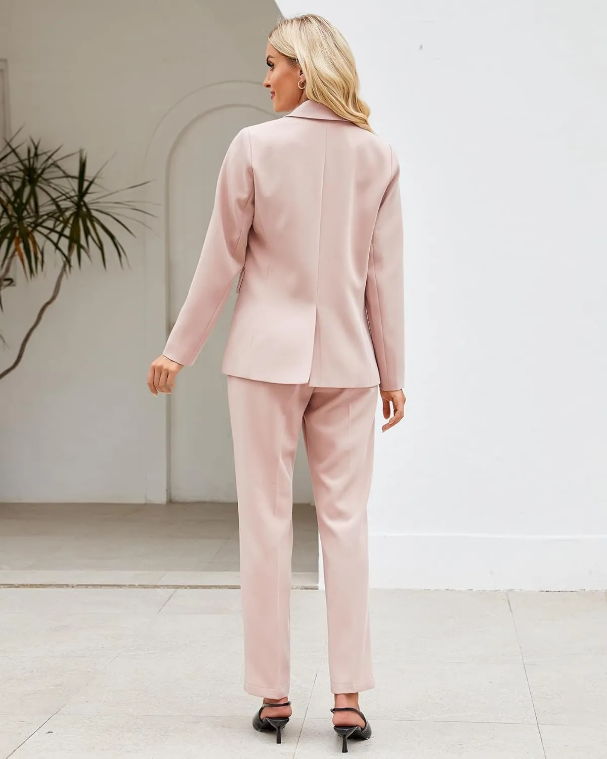LookbookStore Pant Suits for Women Dressy 2 Piece Blazer and High Rise Straight Leg Pants Sets Business Casual Outfits