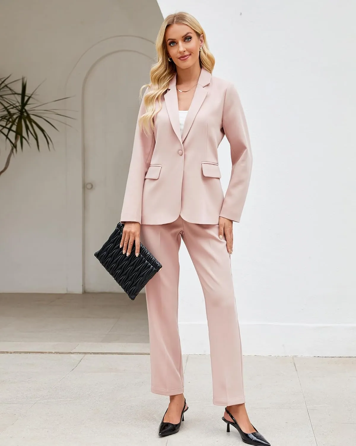 LookbookStore Pant Suits for Women Dressy 2 Piece Blazer and High Rise Straight Leg Pants Sets Business Casual Outfits