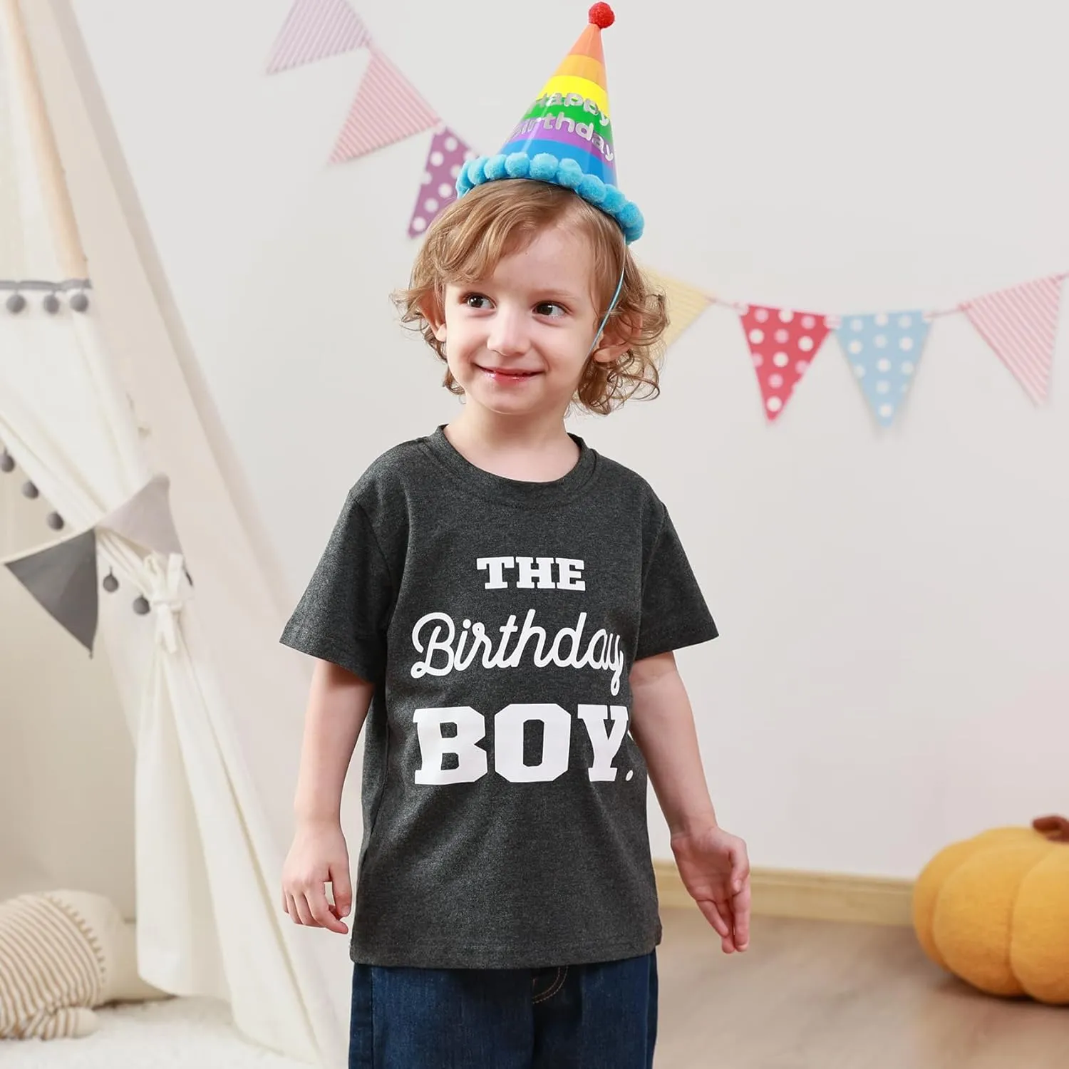 Lovekider Kids Birthday Boy Shirts Construction Excavator Word Graphic T Shirts Cotton Short Sleeve Party Tee 1-8 Years