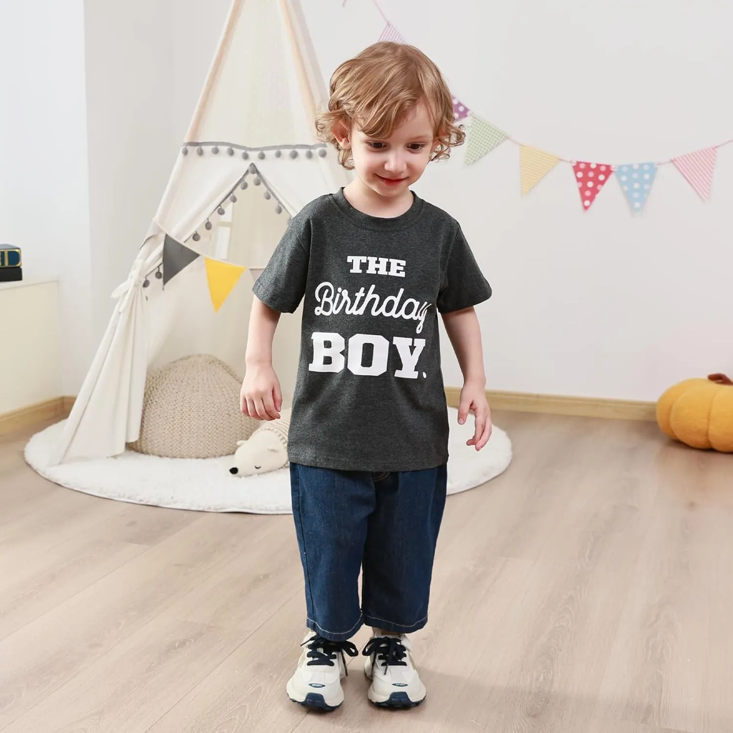 Lovekider Kids Birthday Boy Shirts Construction Excavator Word Graphic T Shirts Cotton Short Sleeve Party Tee 1-8 Years
