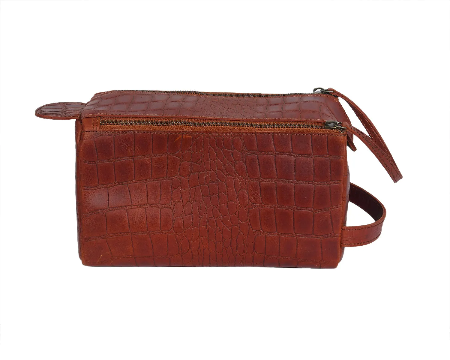 Luxury Brown Leather Toilet Bag: Organize in Style. Art: BG-1395