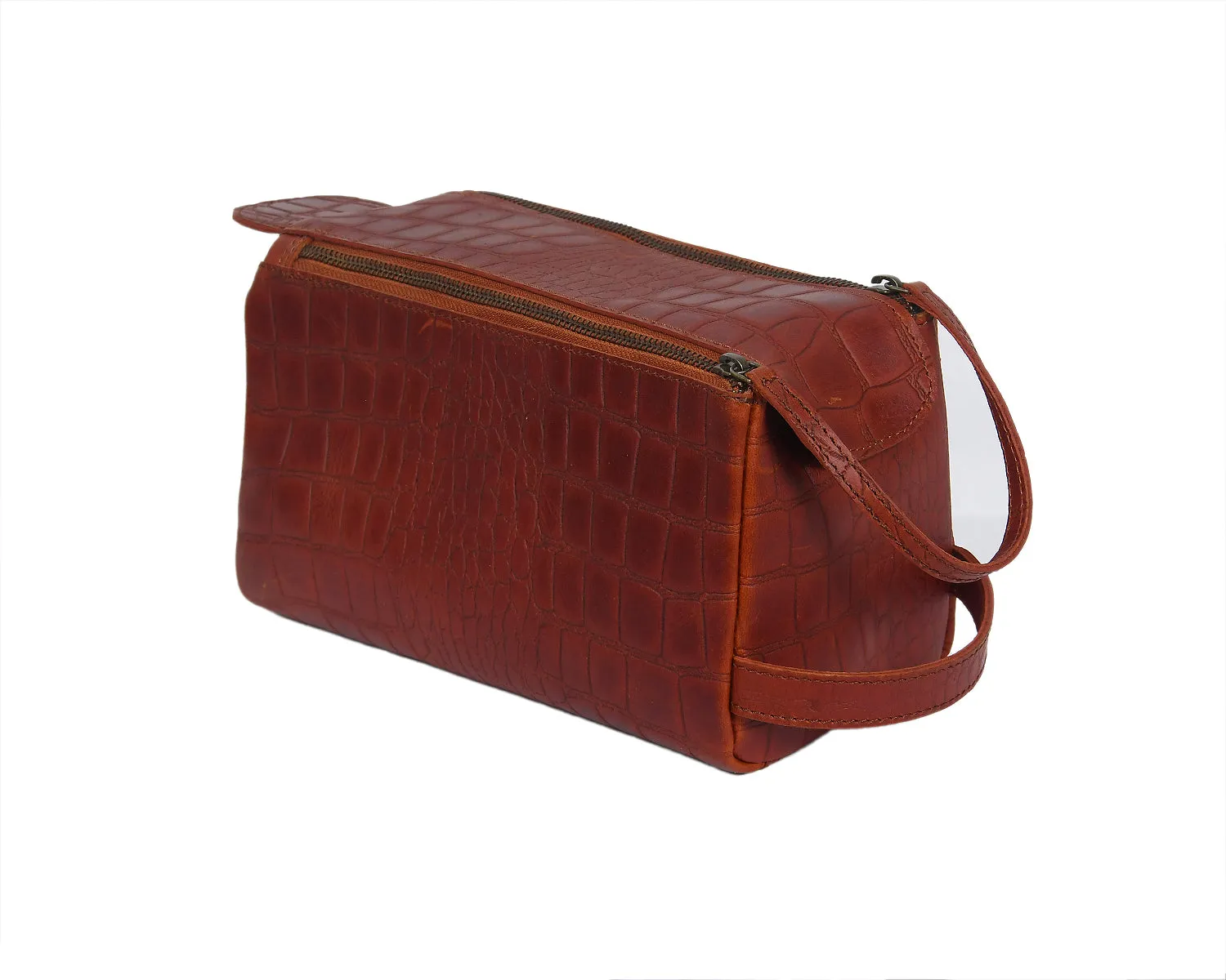 Luxury Brown Leather Toilet Bag: Organize in Style. Art: BG-1395