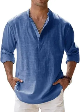 Marco Luca Classic Shirt, Mens Linen Shirts Long Sleeve, Summer Casual Beach Shirt, Loose Fit Tank Tops