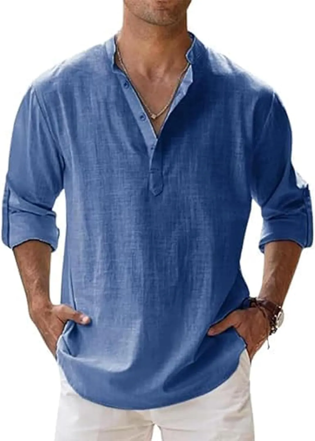 Marco Luca Classic Shirt, Mens Linen Shirts Long Sleeve, Summer Casual Beach Shirt, Loose Fit Tank Tops
