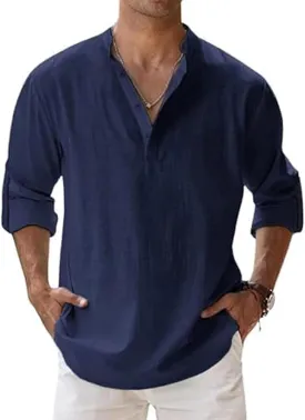 Marco Luca Classic Shirt, Mens Linen Shirts Long Sleeve, Summer Casual Beach Shirt, Loose Fit Tank Tops
