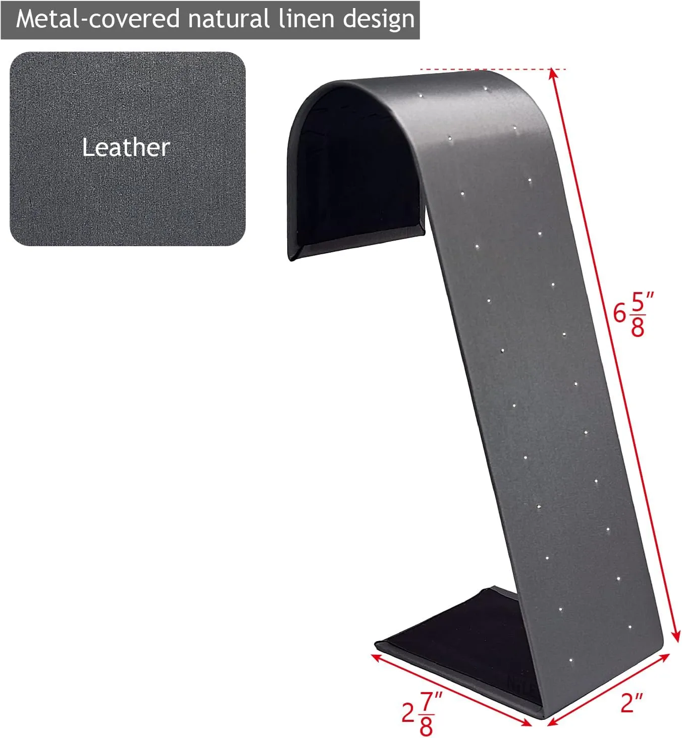 MOOCA 12 Pairs of Metal Steel Gray Faux Leather Earring Holder Stand, Jewelry Organizer Display Holder for Earrings, Steel Gray, 2 W x 2 7/8 D x 6 5/8 H in