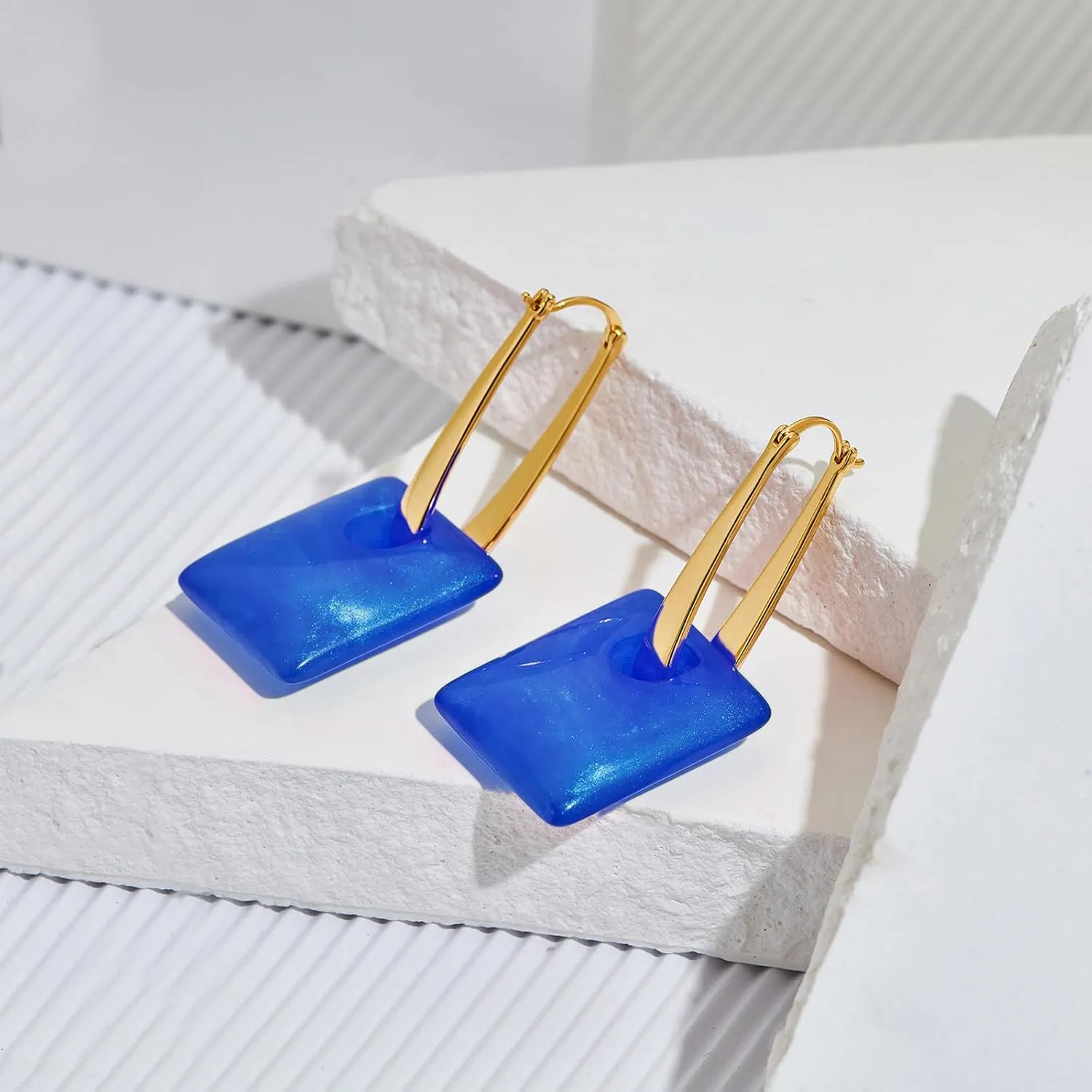 Multicolored Acrylic Pendant Dangle Hoop Earrings for Women Lightweight Geometric Earrings Fashion Jewelry Gift,Pink Blue Green Black Grey