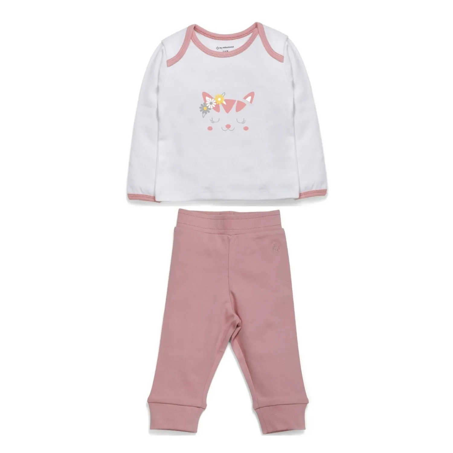 My Milestones Baby T-shirt & Pant Set Full Sleeves -White/Peach