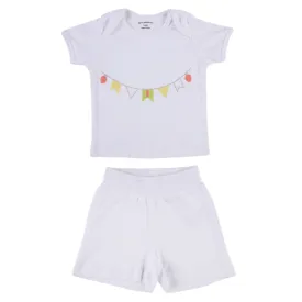 My Milestones Baby Top Bottom Set- Half Sleeves T-shirt with Shorts-White