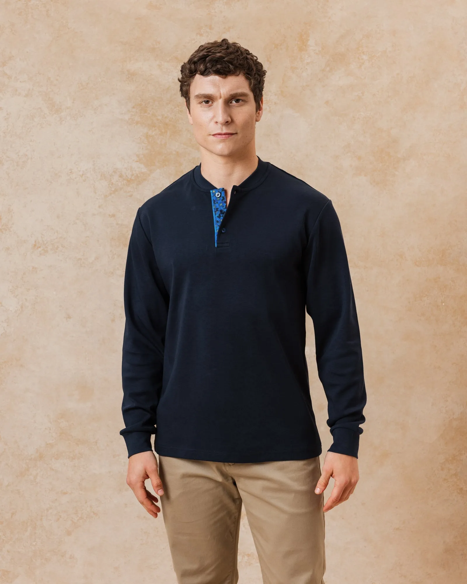 Navy Lux Jersey with Flowers Under Moonlight Accents