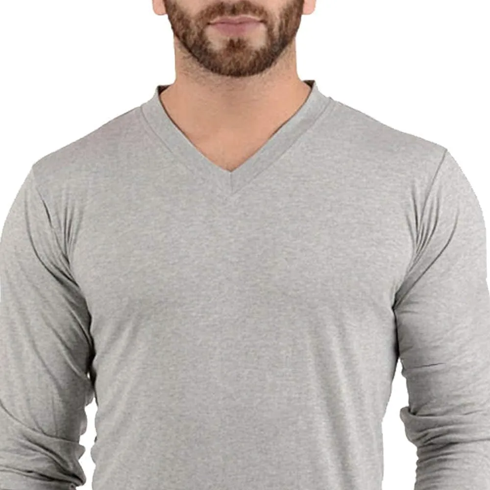 Plain Long Sleeve Shirt Men - Grey & Black Soft Comfortable V Neck Full Sleeves Fashion Tees for Men
