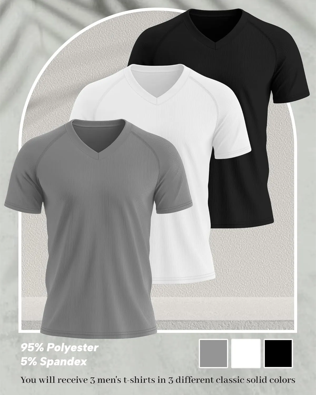 Riyiper 3 Pack Men's Muscle T Shirts Slim Fit Workout Bodybuilding Tees Ribbed Knit Textured V Neck Short Sleeve Tee Shirts