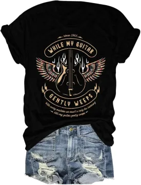 Rock Band T-Shirts for Women Vintage Rock and Roll Country Music Shirt Funny Concert Outfit Short Sleeve Vacation Tops