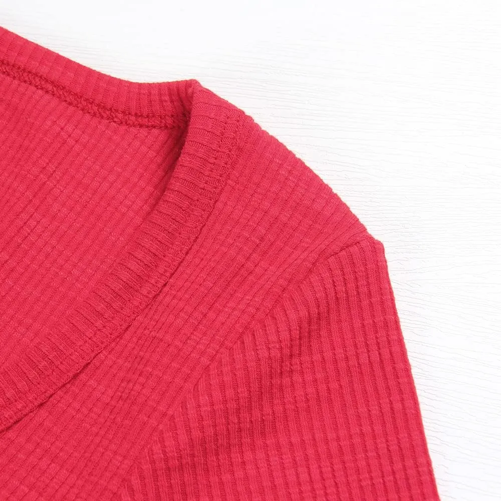 Roselux Women Short Sleeve Scoop Neck Ribbed Fitted Knit Shirt Basic Tight T-Shirts