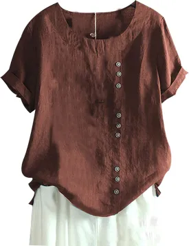 SCUSTY Oversized Crew Neck Linen Tops for Women Short Sleeve Cotton Blend Tee Shirts