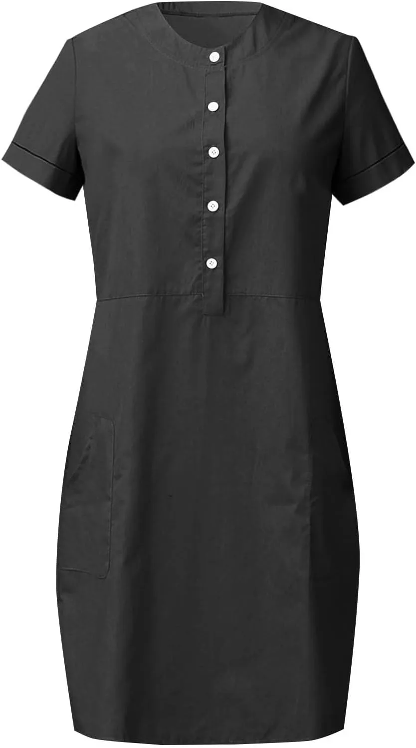 Summer Dresses for Women 2025 Button Front Short Sleeve Tshirt Dress Business Casual Sundresses with Pockets