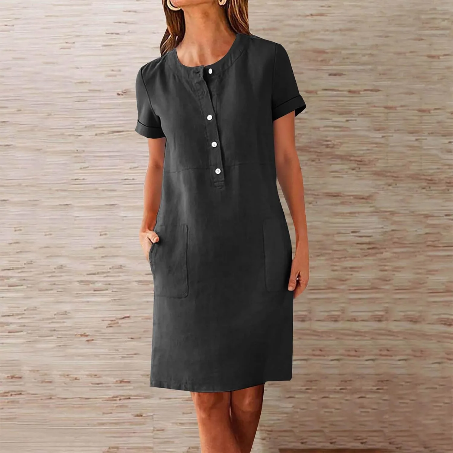 Summer Dresses for Women 2025 Button Front Short Sleeve Tshirt Dress Business Casual Sundresses with Pockets