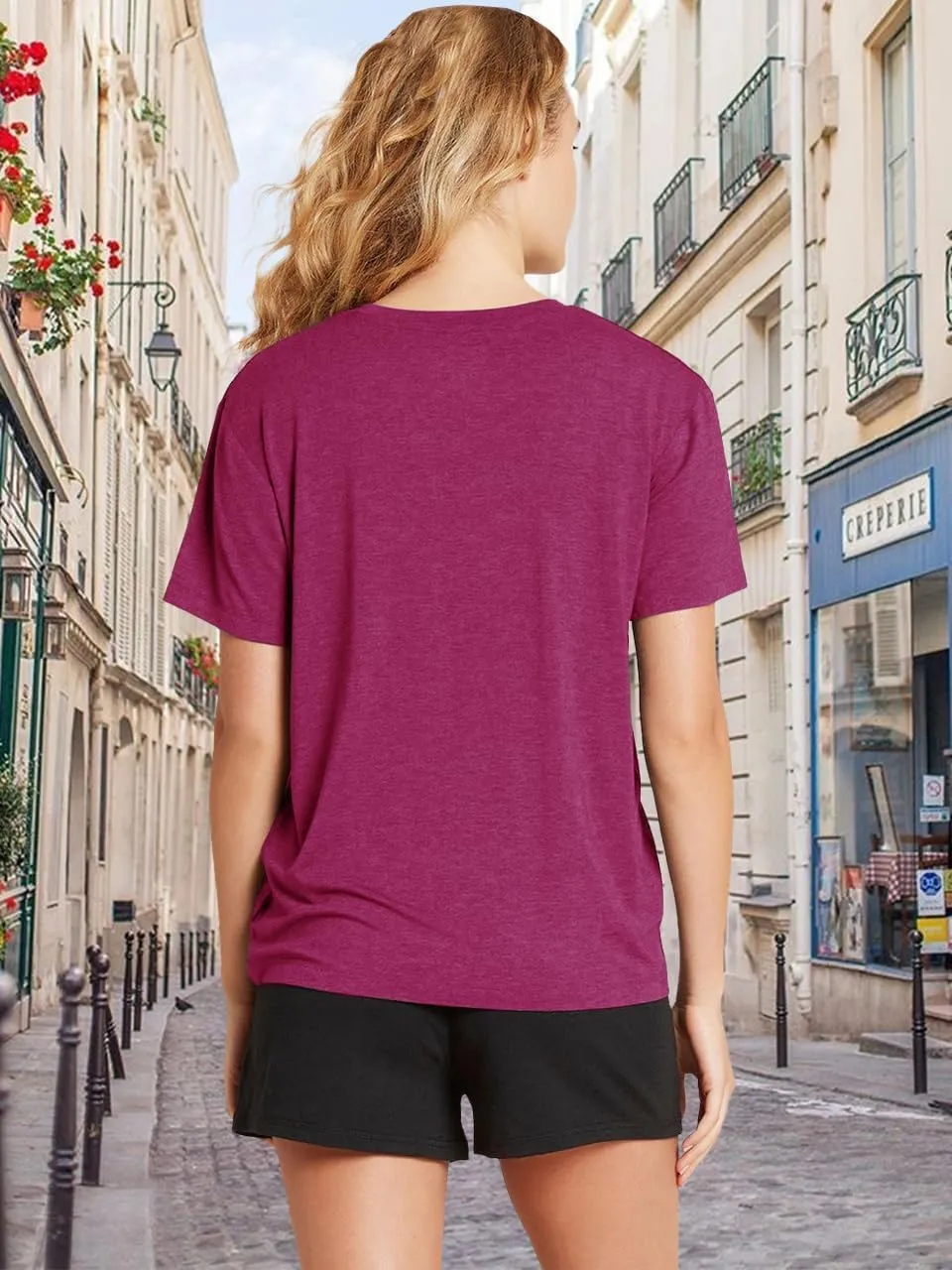 V Neck T Shirts for Women Cute Flower Graphic Tees Summer Tops Floral Print T Shirts Vintage Wildflower Tees